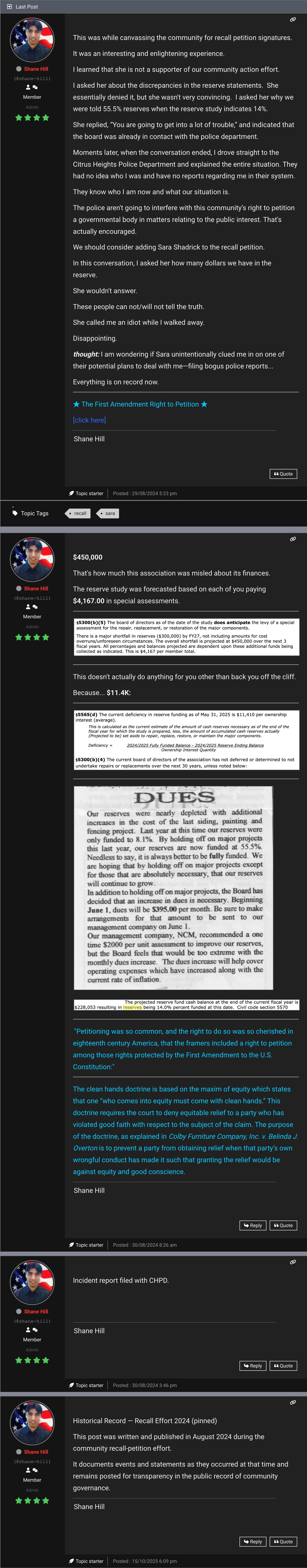 A forum post about the a resident's experience attempting to petition in the Edgewood HOA (Homeowners Association) in Citrus Heights, CA 95610.  The resident experienced aggresive treatment from HOA Board members.